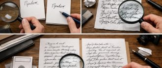 Установление факта изменения почерка: смена пишущей руки, скорописная маскировка и подражание чужому почерку