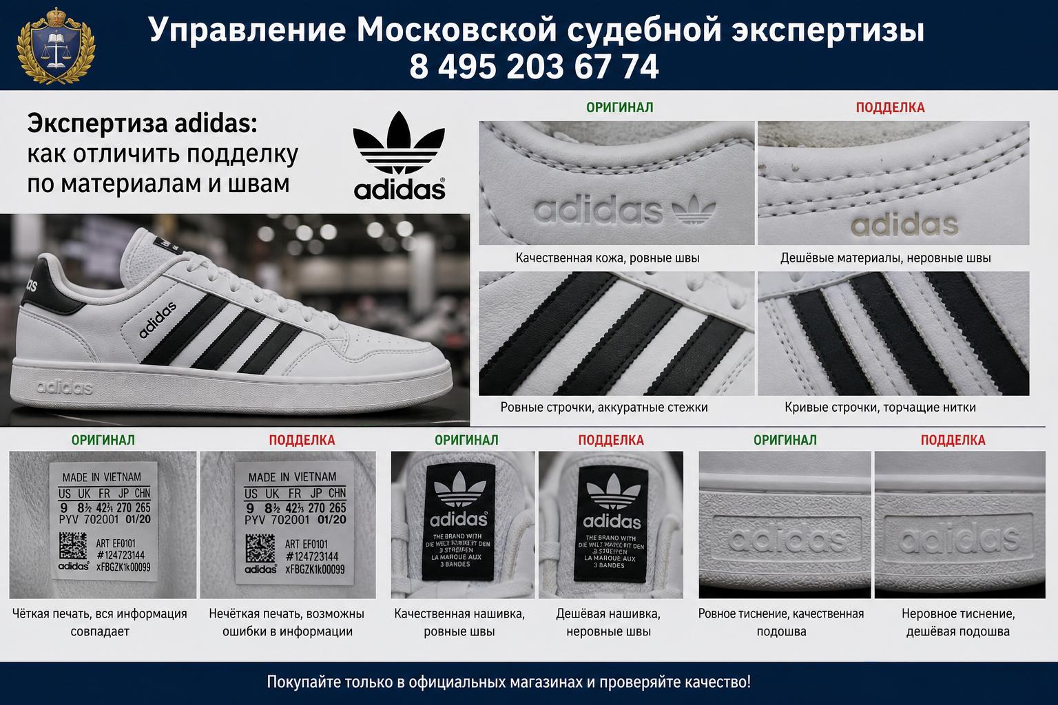 Экспертиза adidas: материалы, швы и признаки подделки Экспертиза adidas: материалы, швы и признаки подделки
